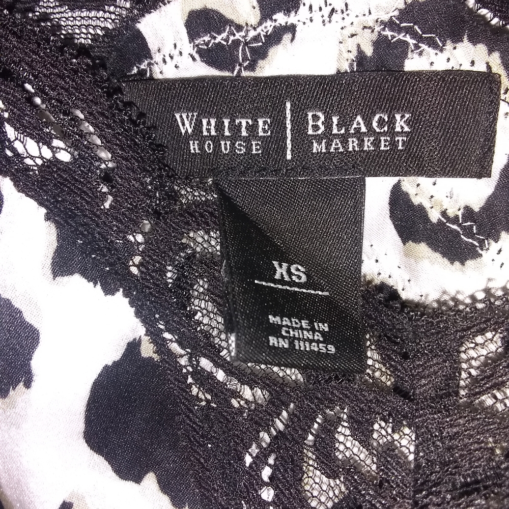 White House Black Market XS Satin White Black Leopard Top / Camisole - Picture 2 of 3